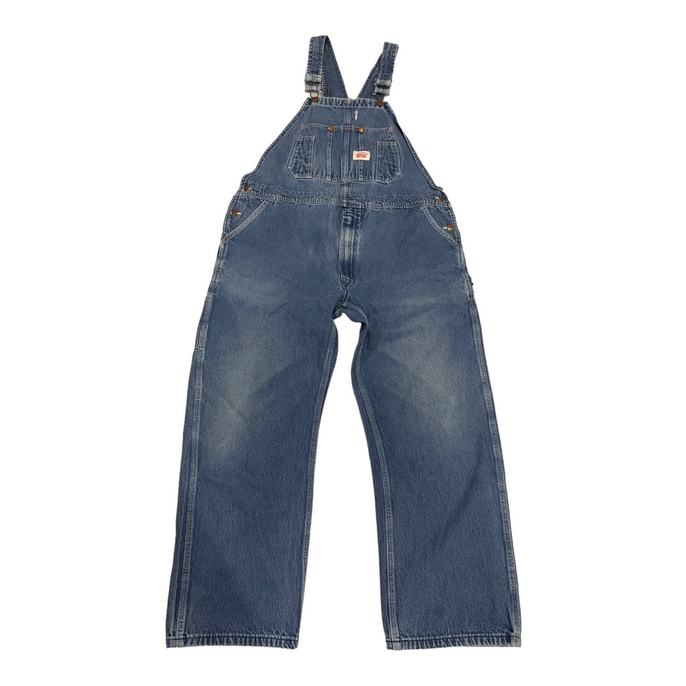 Round House Bib Overalls Mens 42x30 Blue Denim Carpenter Distressed Made In USA